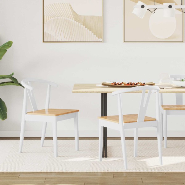 Dining chair 2 pcs White and Natural Solid rubber tree