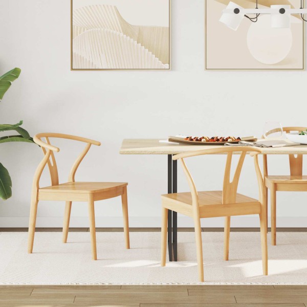 Dining chair 2 pcs Natural Solid rubber tree