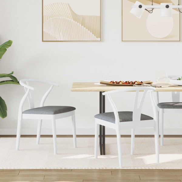Dining chair 2 pcs White and gray Solid rubber wood