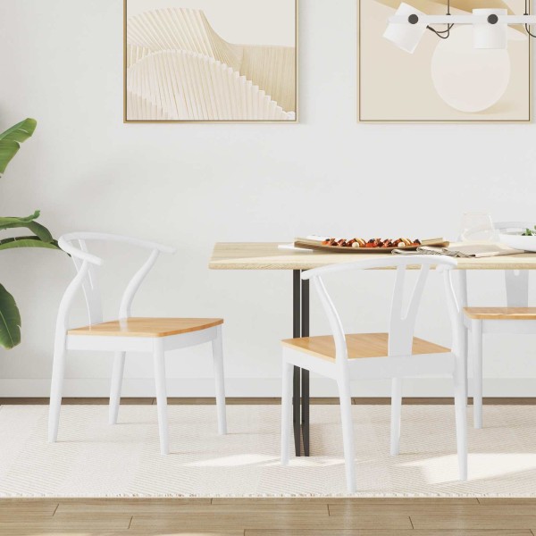 Dining chair 2 pcs White and Natural Solid rubber tree