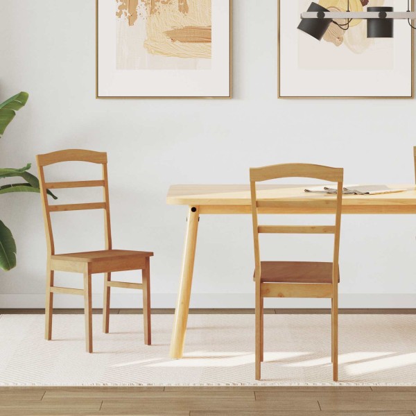 Dining chair 2 pcs Natural Solid rubber tree