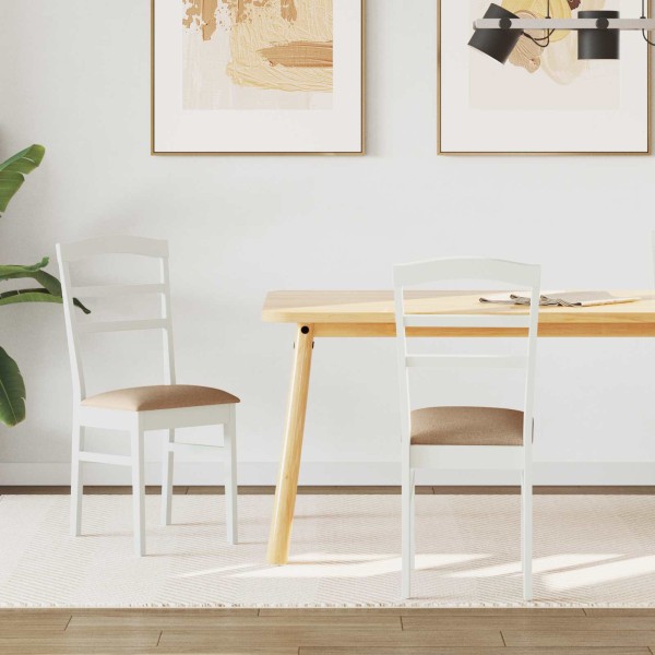 Dining chair 2 pcs White and brown Solid rubber wood