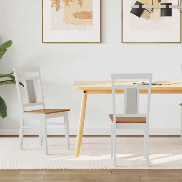 Dining chair 2 pcs White and Natural Solid rubber tree