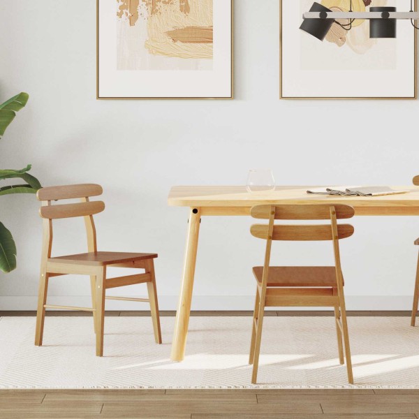 Dining chair 2 pcs Natural Solid rubber tree