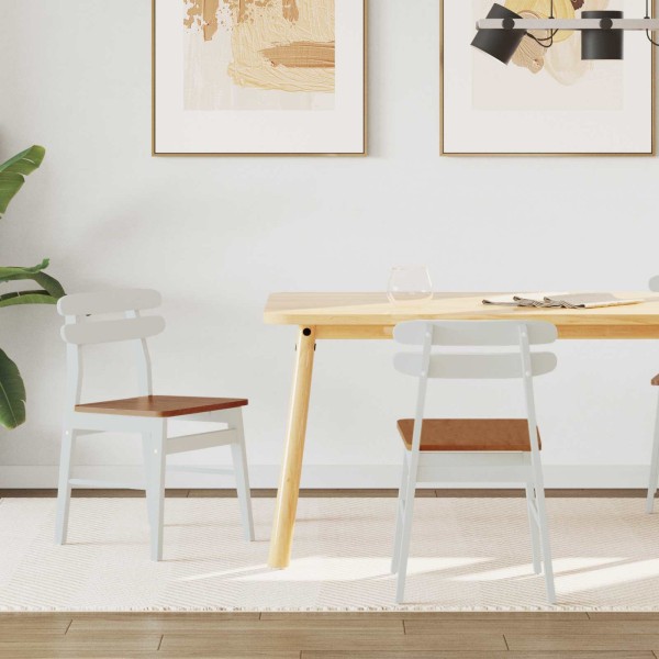 Dining chair 2 pcs White and Natural Solid rubber tree