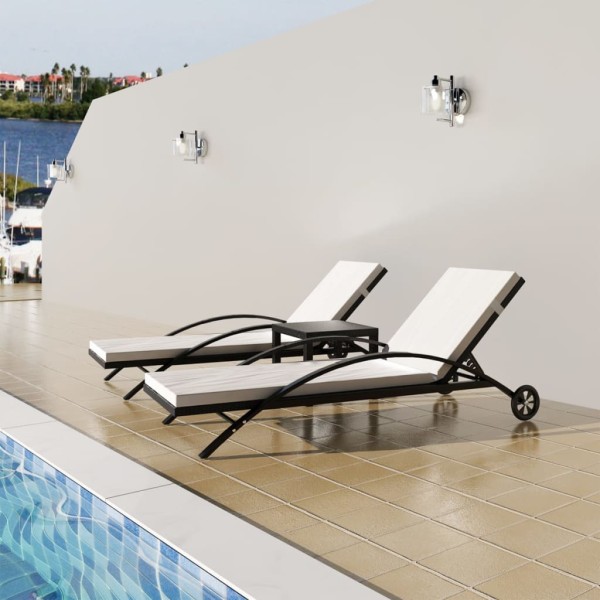 Sun lounger with table, polyrattan, black