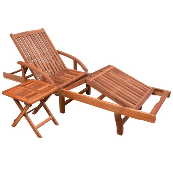 Sun lounger with table, acacia wood