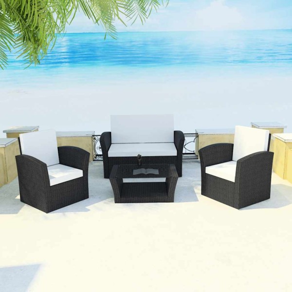Garden lounge furniture set with base, 4d., black. sp., polyr.