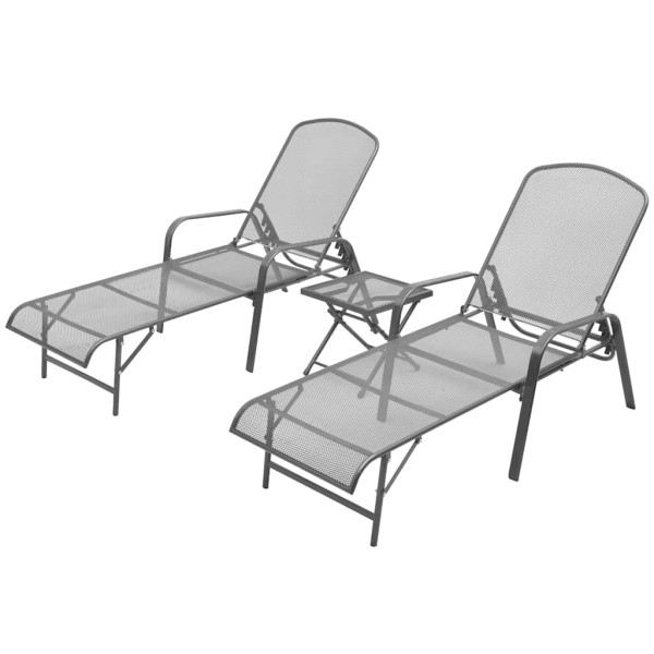 Sunbeds, 2 pcs., with table, steel, anthracite color