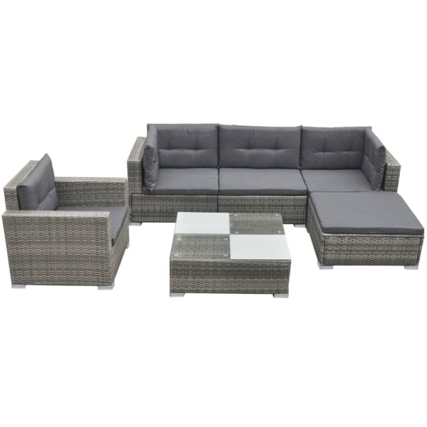 Garden set with cushions, 6 parts, gray, polyrattan