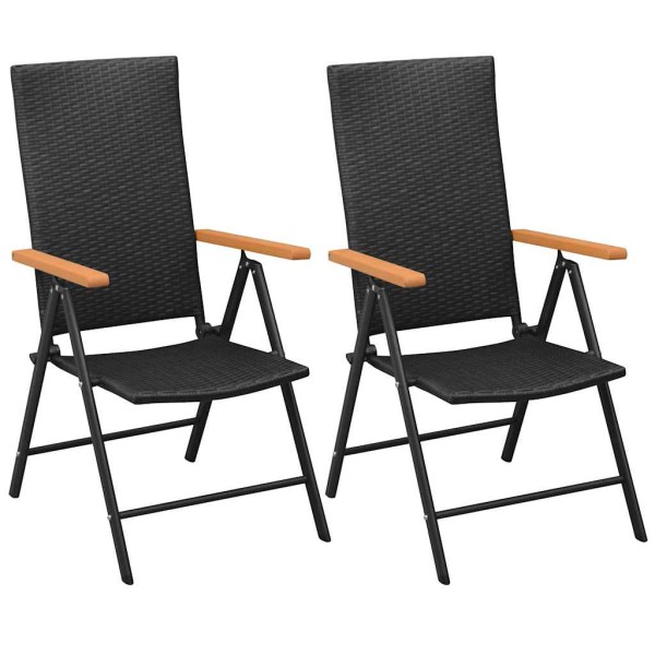 Folding garden chairs, 2 pcs., polyrattan, black