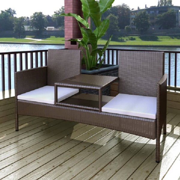 Garden sofa with tea. with a table, brown, two-seater, polyrattan