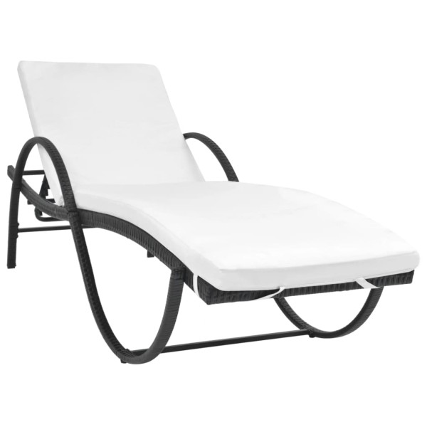Sun lounger with mattress, black, polyrattan