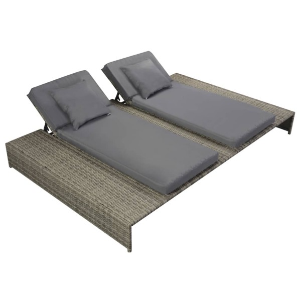 Double outdoor bed with mattress, polyrattan, gray