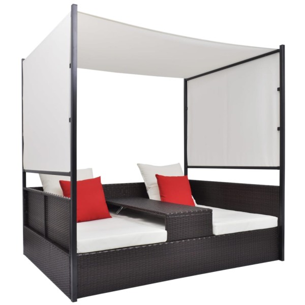 Garden bed with canopy, brown, 190x130cm, polyrattan