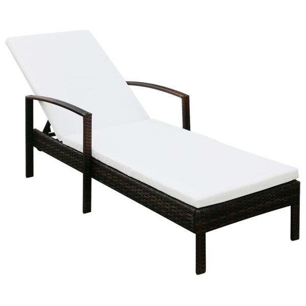 Sun lounger with mattress, polyrattan, brown