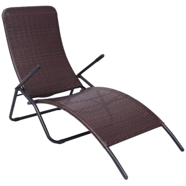 Folding sun lounger, polyrattan, brown
