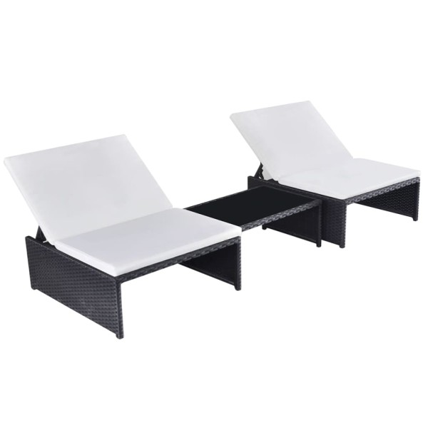 Reclining garden chairs with table, 2 pcs., black, polyrattan