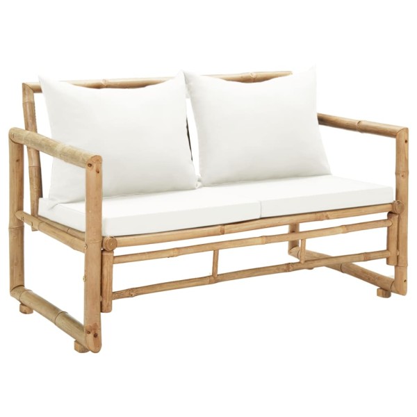 Double garden sofa with cushions, gray color, bamboo