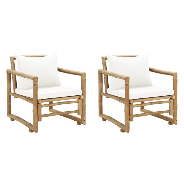 Garden chairs, 2 pcs., with cushions, bamboo