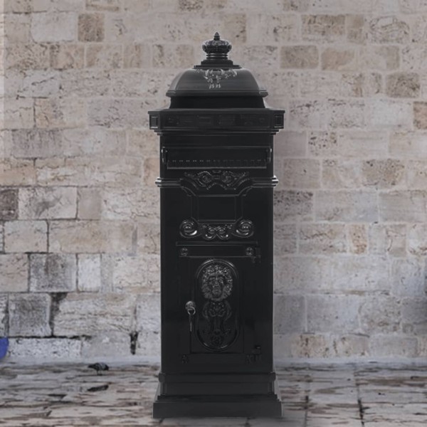 Mailbox, pillar-shaped, aluminum, stainless, black