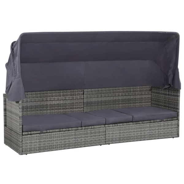 Garden bed with canopy, gray, 205x62cm, polyrattan