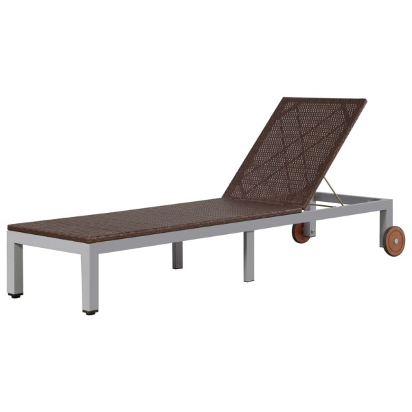 Outdoor bed with wheels, polyrattan, brown
