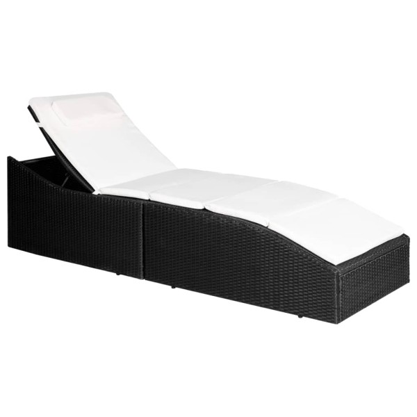 Sun lounger with mattress, black, polyrattan