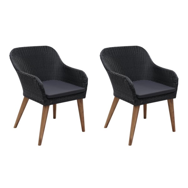 Outdoor chairs with cushions, 2 pcs., black sp., polyrattan