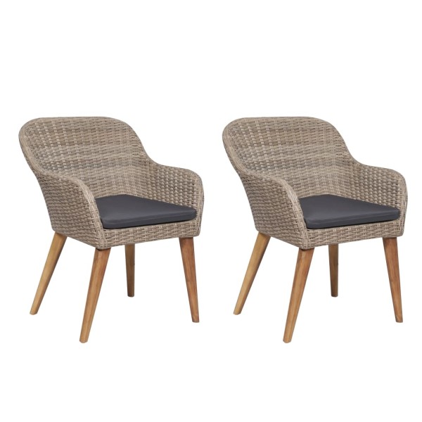 Outdoor chairs with cushions, 2 pcs., brown sp., polyrattan