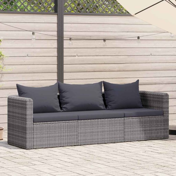 Garden sofa set with pillows, 3d., grey. sp., polyr.