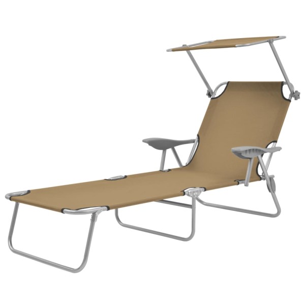 Folding sunbed with canopy, steel, sand color.
