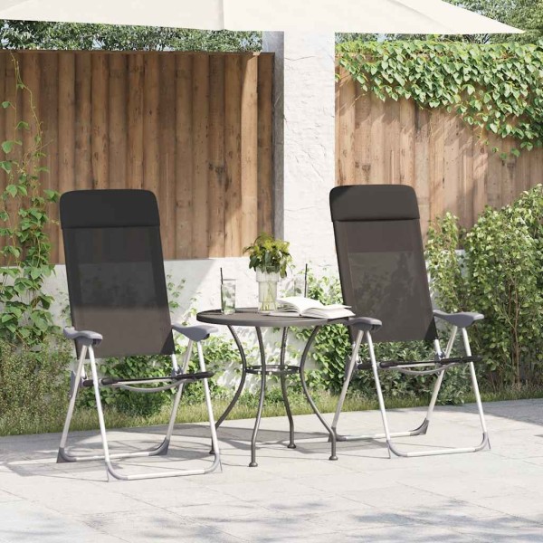 Folding camping chairs, 2 pcs., black, aluminum
