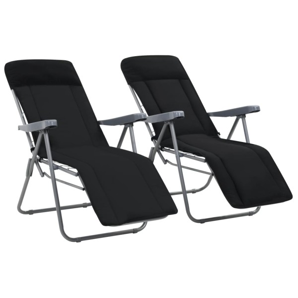 Folding garden chairs with mattresses, 2 pcs., black