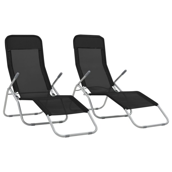 Folding sunbeds, 2 pcs., textilene, black
