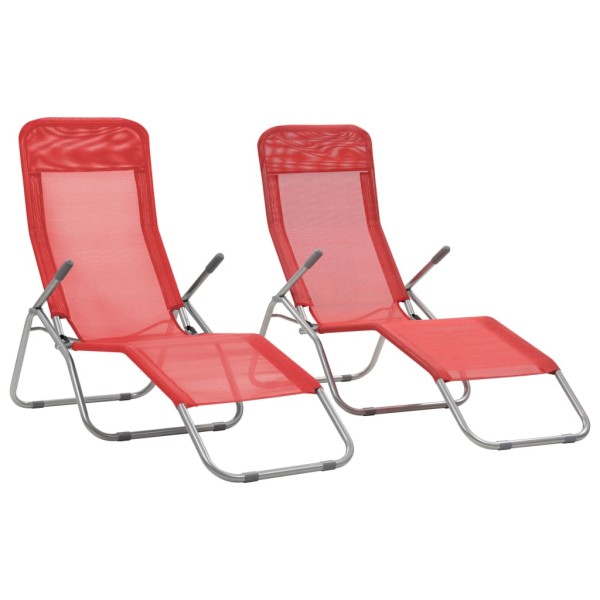 Folding sunbeds, 2 pcs., textilene, red