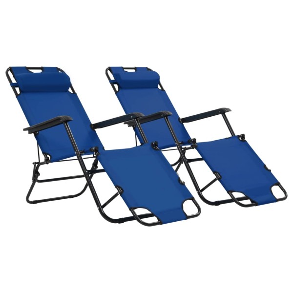 Folding sunbeds, 2 pcs., with footrest, steel, blue