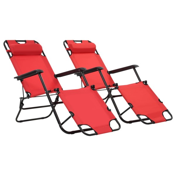 Folding sunbeds, 2 pcs., with footrest, steel, red