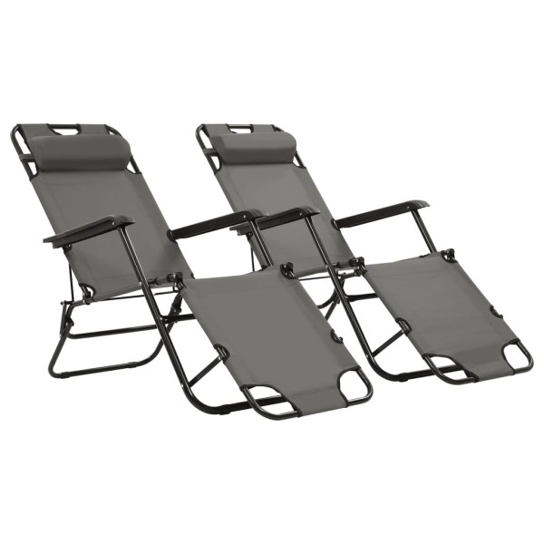 Folding sunbeds, 2 pcs., with footrest, steel, gray