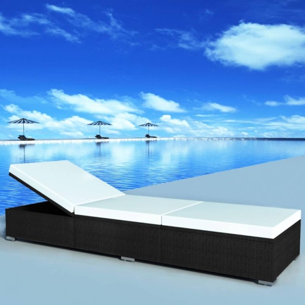 Sun lounger with mattress, black, polyrattan