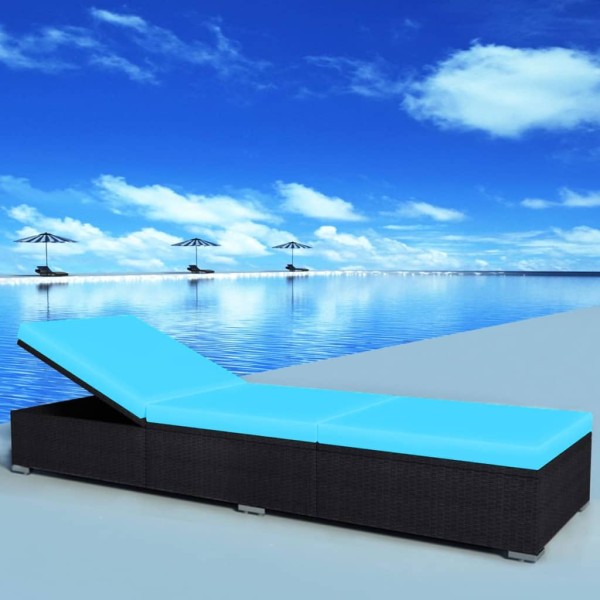 Sun lounger with mattress, polyrattan, black