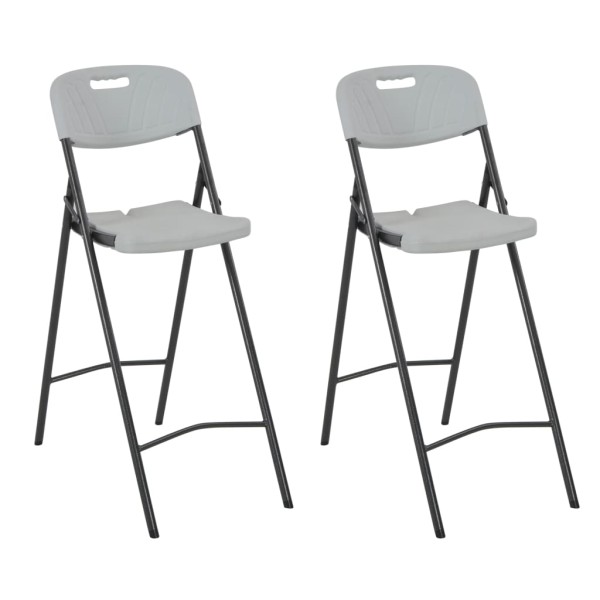 Folding bar stools, 2 pcs., white, HDPE and steel