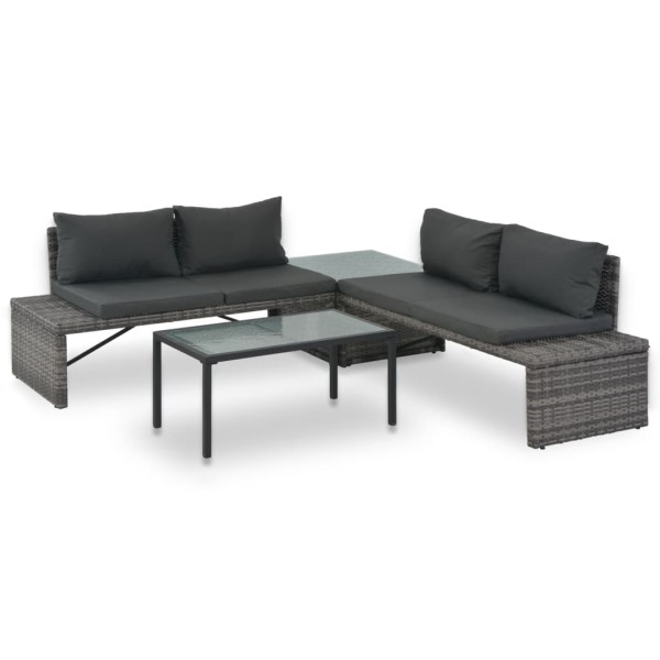 Garden lounge furniture set with base, 3d., gray. sp., polyr.