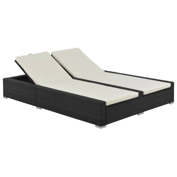 Double sun lounger, polyrattan, black
