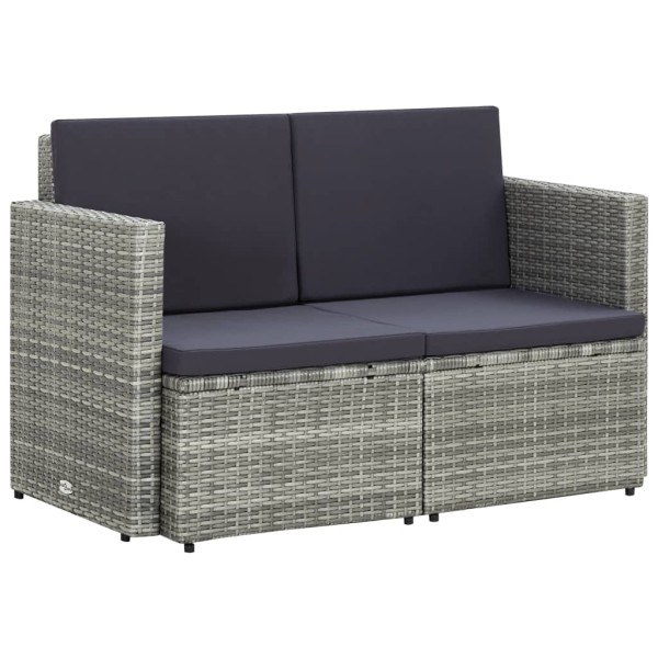 Two-seater garden sofa with cushions, gray color, polyrattan