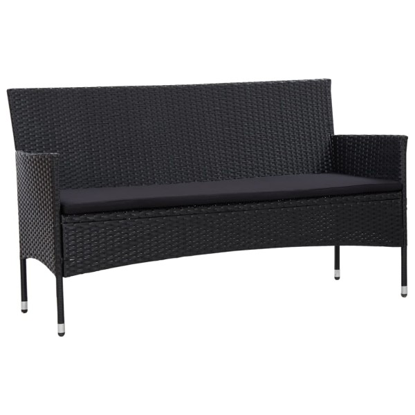 Three-seater garden sofa with cushions, black, polyrattan