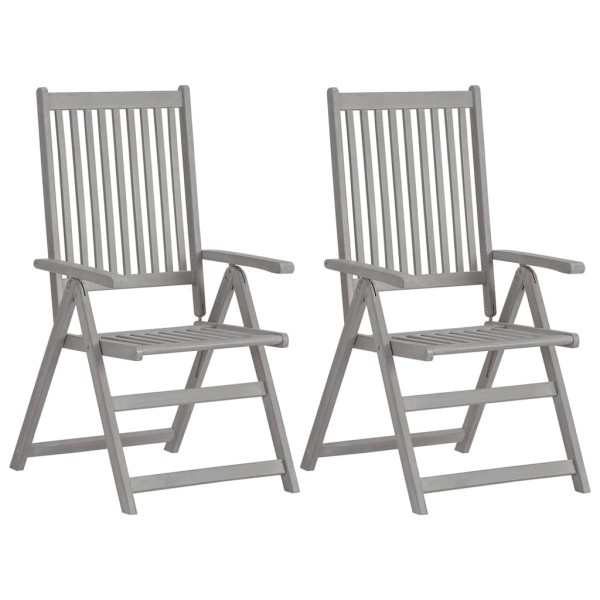 Reclining garden chairs, 2 pcs., gray, solid acacia wood