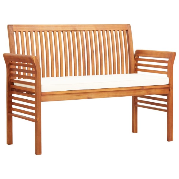 Double garden bench with mattress, 120 cm, solid acacia