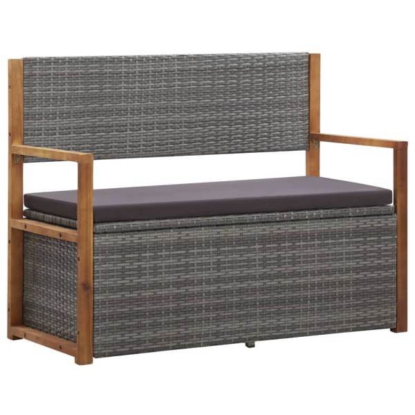 Bench-storage box, gray, 115 cm, polyrattan and acacia