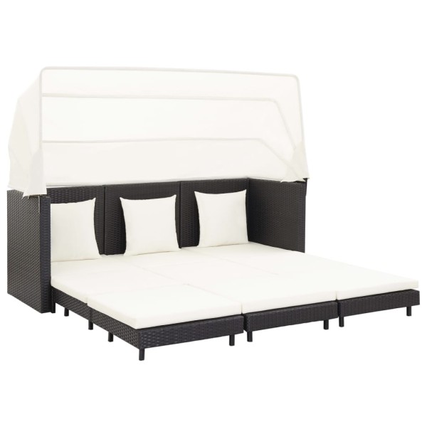 Pull-out three-seater sofa-bed with canopy, black, polyrattan